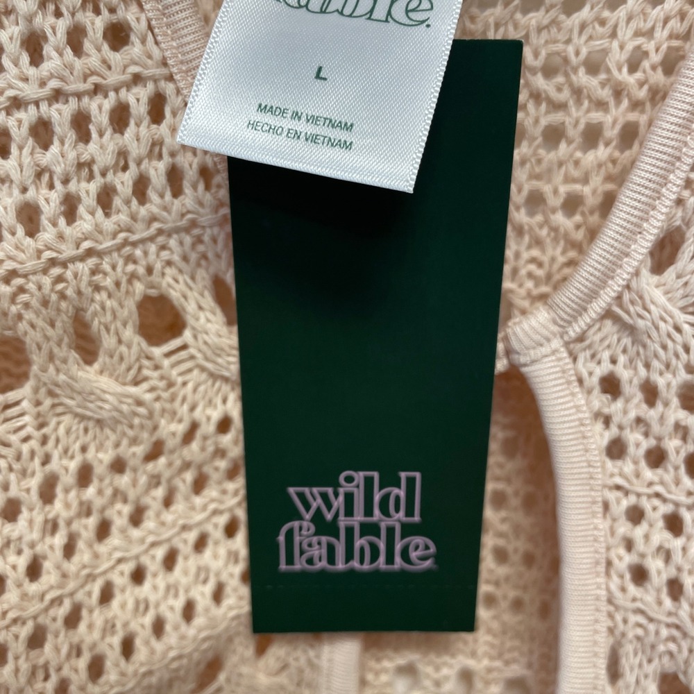 Wild Fable Women's Beige Center Front Keyhole Crochet Swim Cover Up Size L - Picture 4 of 5